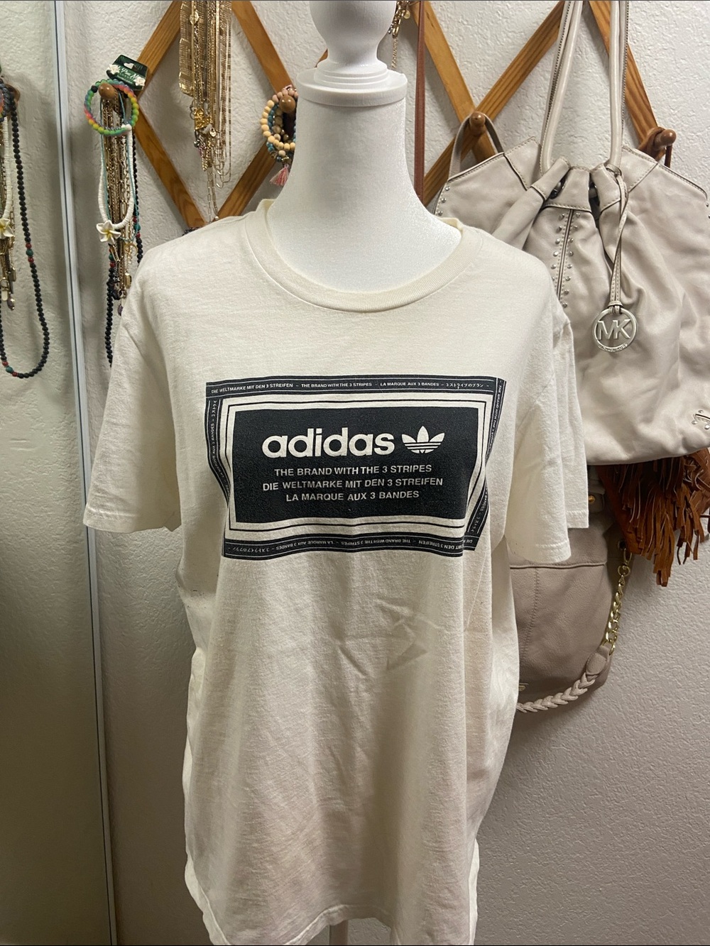 adidas Short Sleeve Tee with Black Logo Panel large